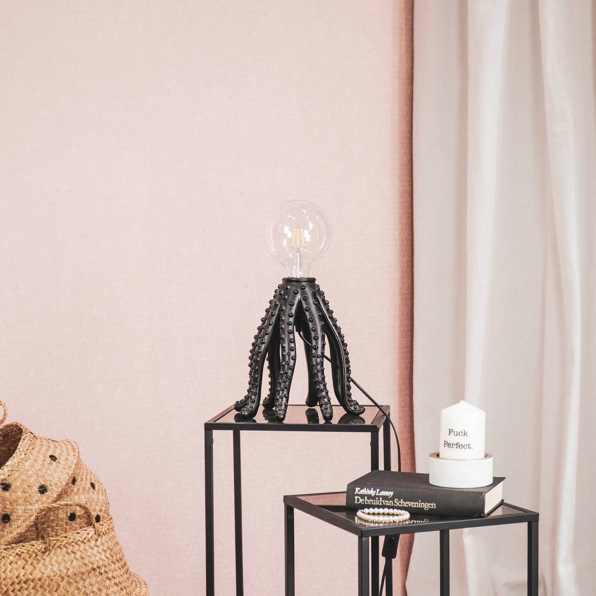 Tischlampe - Oktopus - Polyresin - Schwarz - E27 - 25x25cm