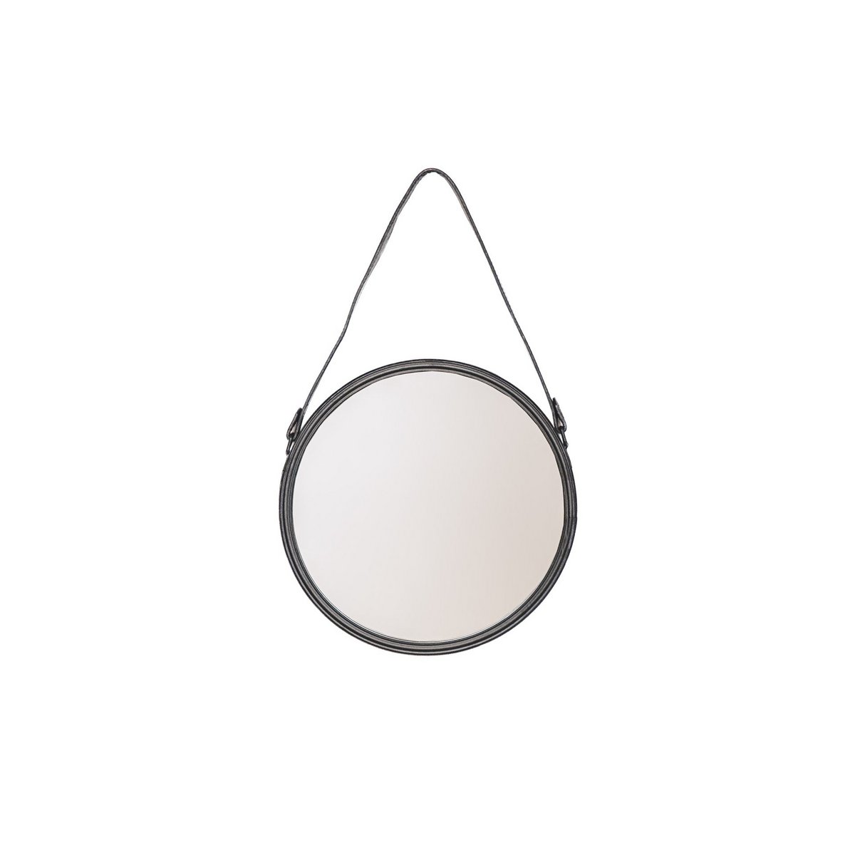 Spiegel – Runder Wandspiegel – Leder/Metall – Schwarz – Ø30 cm