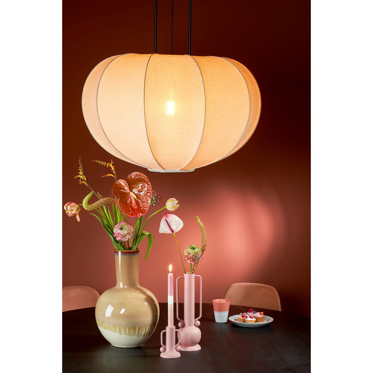 Pego Hängelampe – H94 x Ø83 cm – Leinen – gebrochenes Weiß