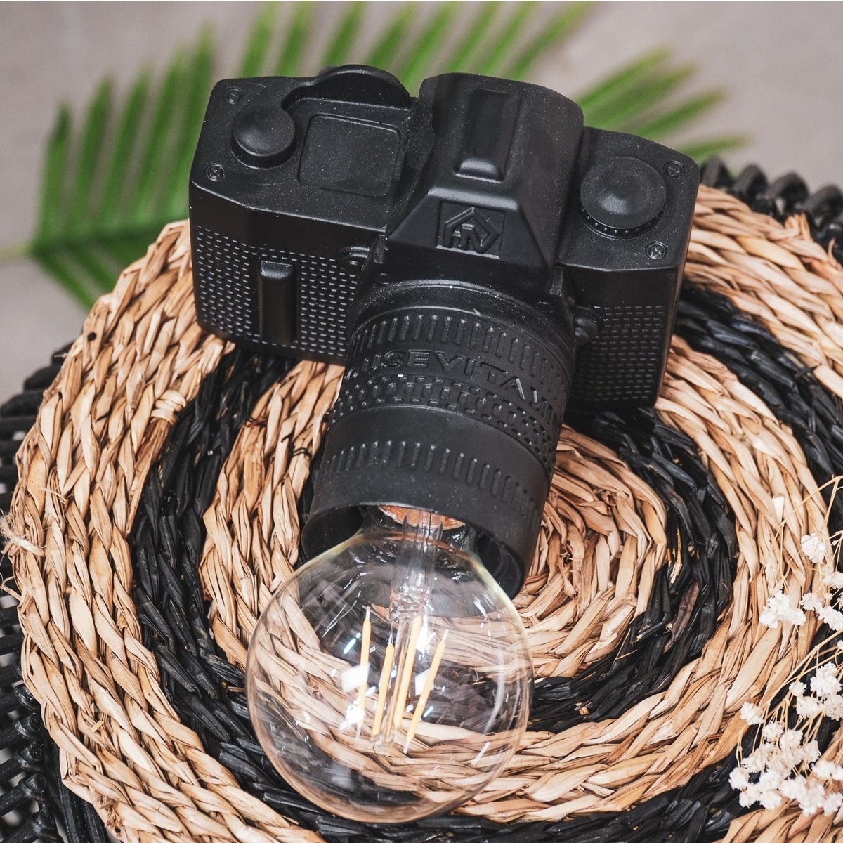 Tischlampe - Kamera - Polyresin - Schwarz - E27 - 15x12x14cm
