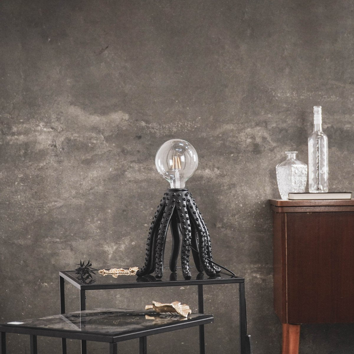 Tischlampe - Oktopus - Polyresin - Schwarz - E27 - 25x25cm