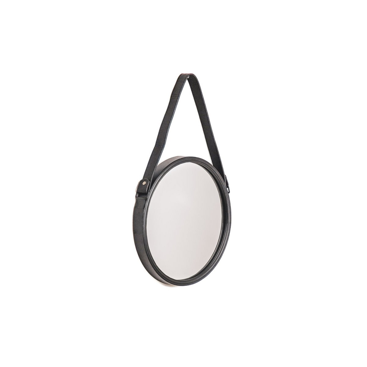 Spiegel – Runder Wandspiegel – Leder/Metall – Schwarz – Ø30 cm