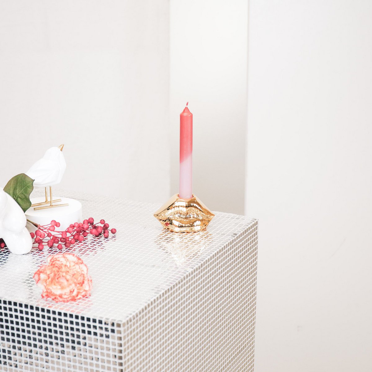 Kerzenhalter - Lippe - Keramik - Gold - 10,5x6,5x5,5cm