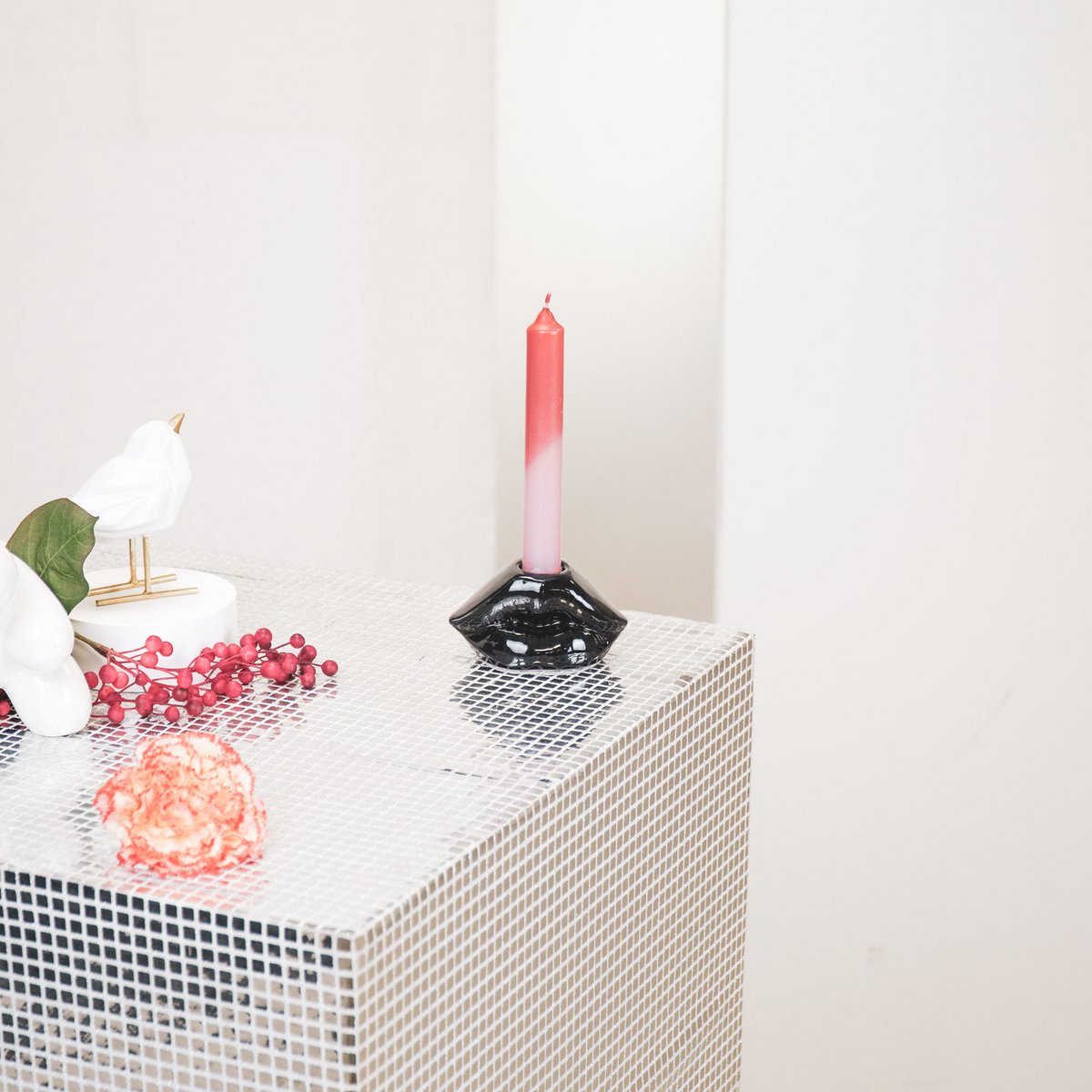 Kerzenhalter - Lippe - Keramik - Schwarz - 10,5x6,5x5,5cm