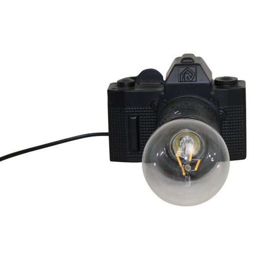 Tischlampe - Kamera - Polyresin - Schwarz - E27 - 15x12x14cm